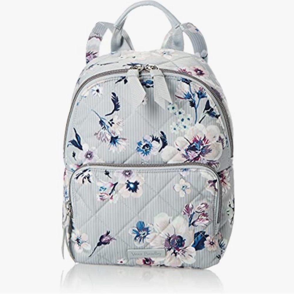 Vera Bradley Small Backpack Floral Quilted Mini Travel Bag Park Stripe